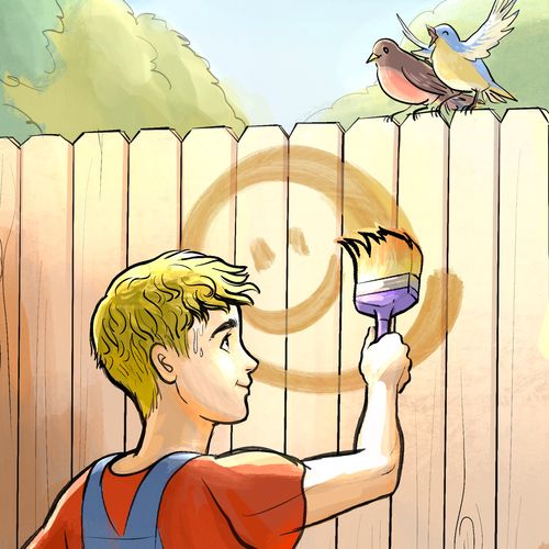 young man painting fence