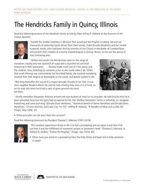 The Hendricks Family in Quincy, Illinois handout