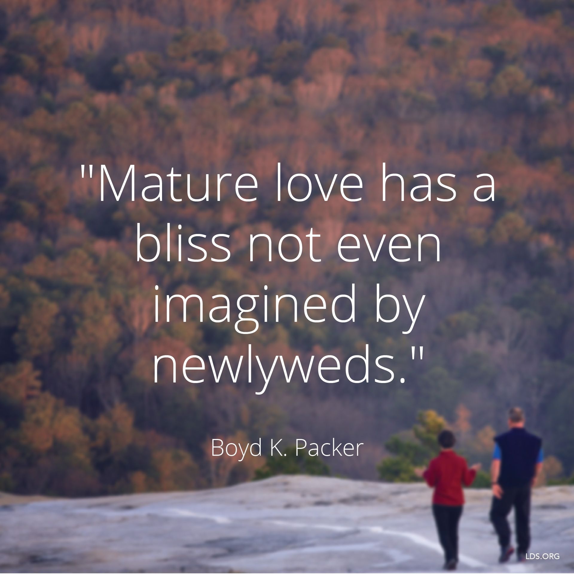 “Mature love has a bliss not even imagined by newlyweds.”—President Boyd K. Packer, “The Plan of Happiness” © undefined ipCode 1.