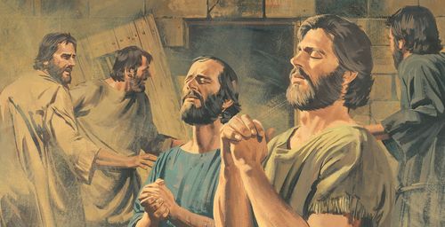 Paul and Silas pray and sing hymns.  The prison shakes and the doors open. - ch.61-5