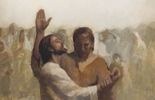 Jesus Christ being baptized by John the Baptist.