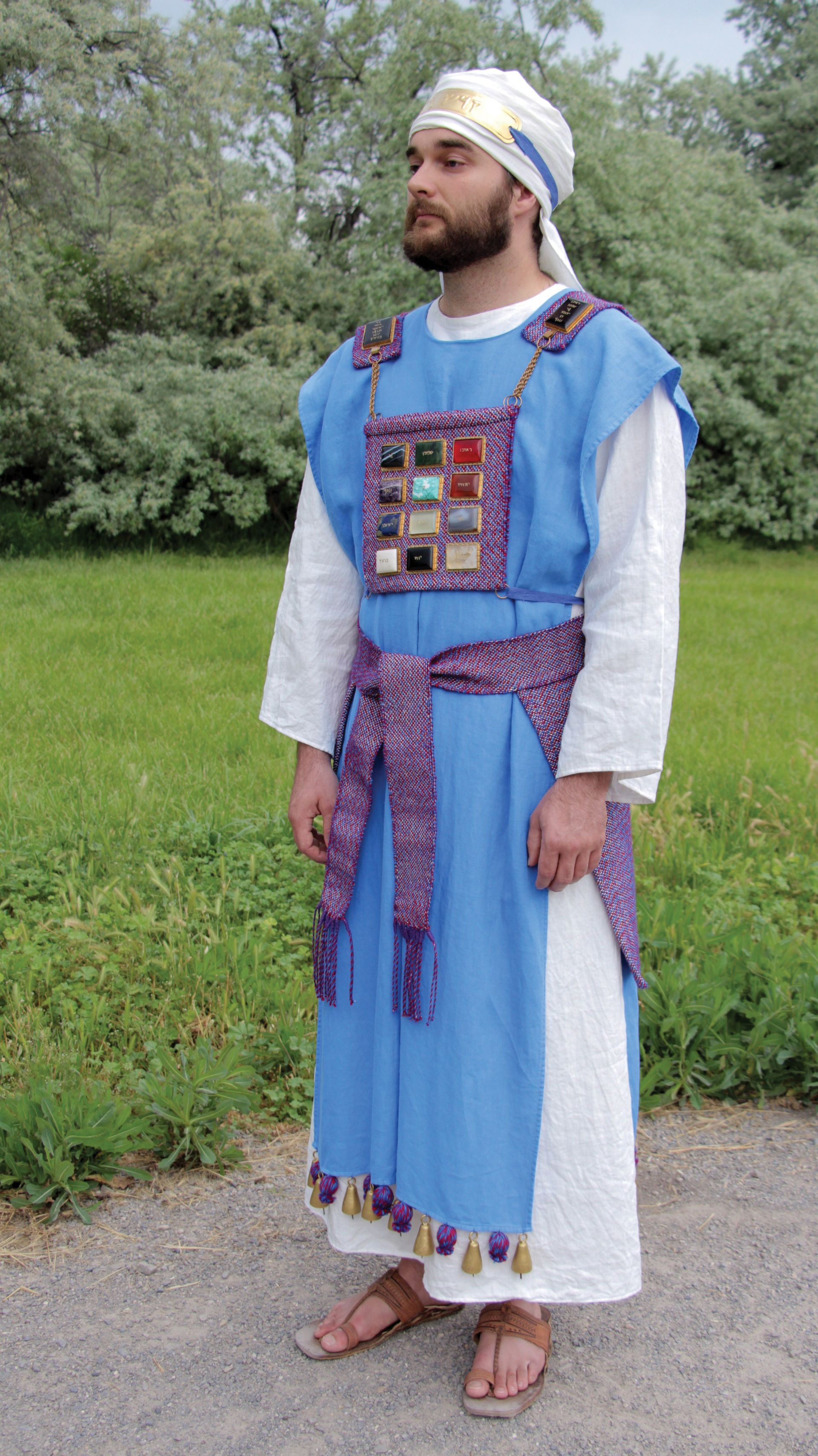 A model wearing the clothing of an Old Testament high priest, created by Israel Daniel Smith.