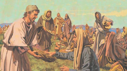 The disciples pass the food to the people and there is more than enough - ch.28-6