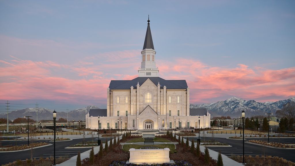 Exterior images featuring the Taylorsville Utah Temple. 