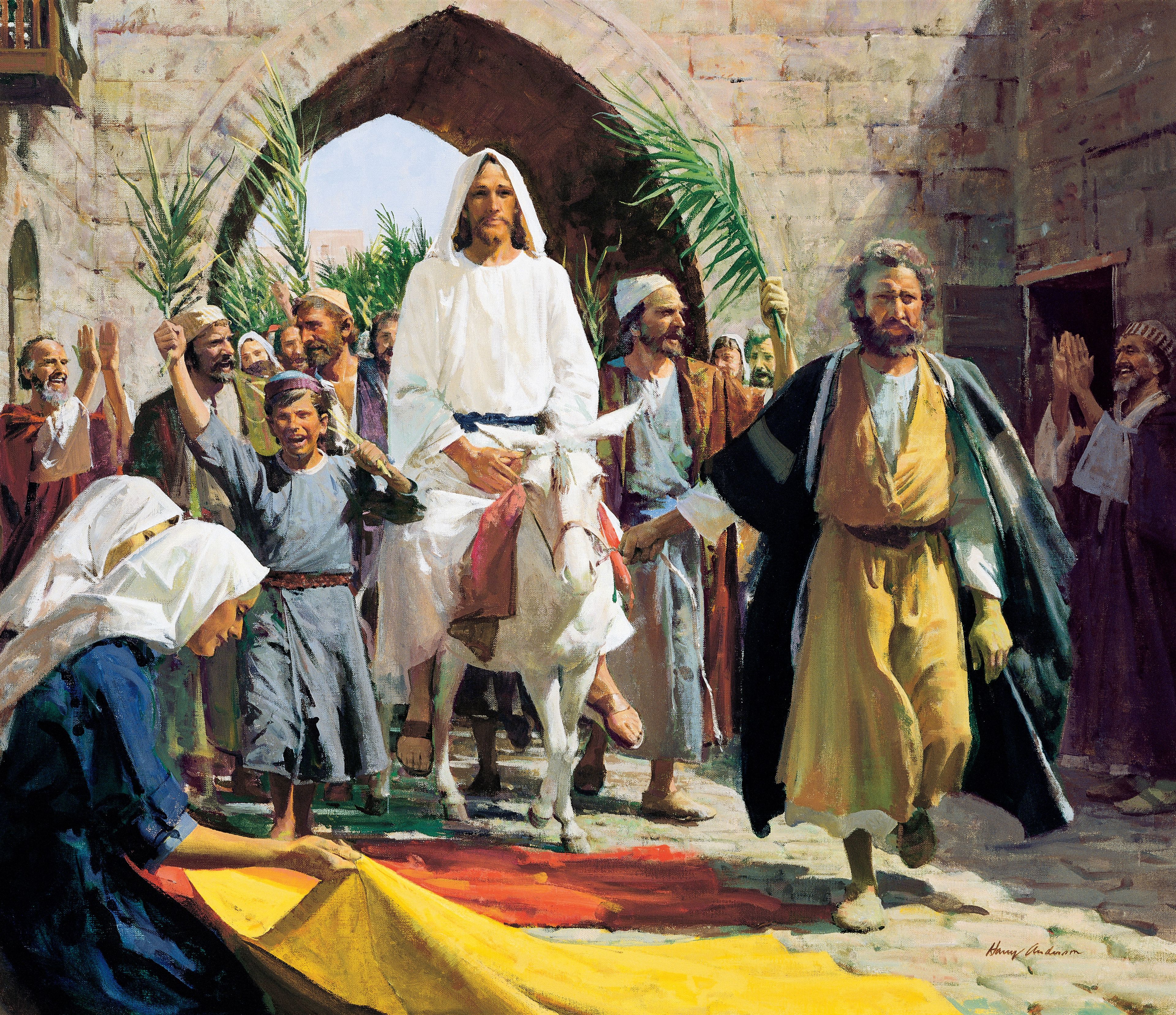 Triumphal Entry (Christ’s Triumphal Entry into Jerusalem), by Harry Anderson (62173); GAK 223; GAB 50; Primary manual 7-28; Zechariah 9:9; Matthew 21:1–11; Mark 11:1–11; Luke 19:29–38
