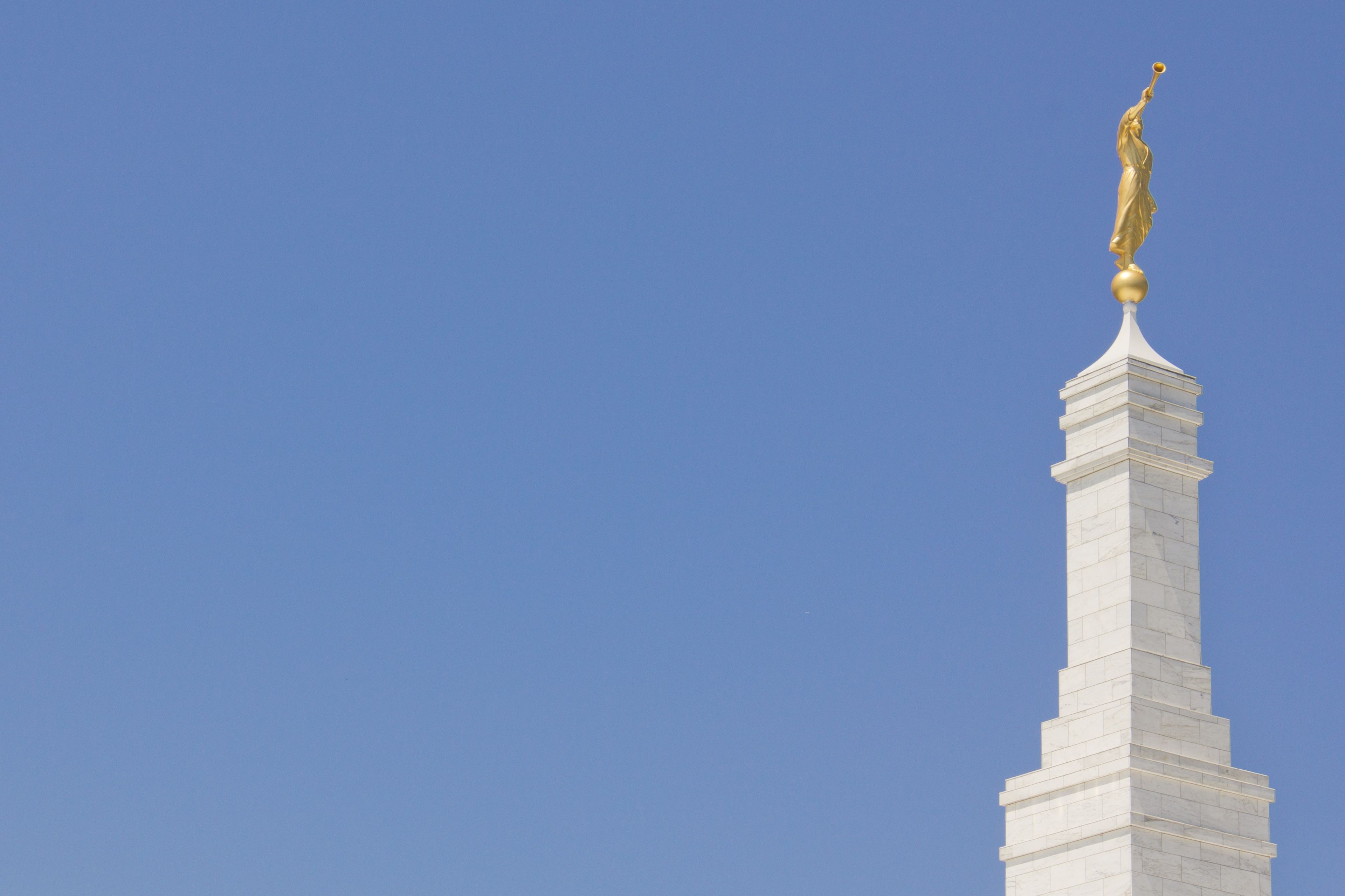 The angel Moroni stands on top of the spire of the Columbia South Carolina Temple.