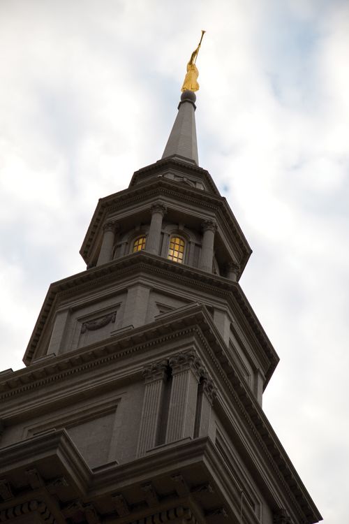 A view of the spire on the Philadelphia Pennsylvania Temple.