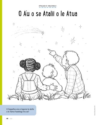 coloring page of children watching shooting stars