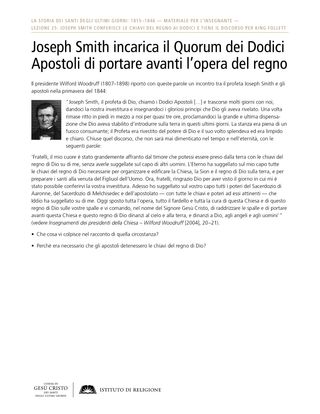 Approfondimento – Joseph Smith incarica il Quorum dei Dodici Apostoli di portare avanti l’opera del regno