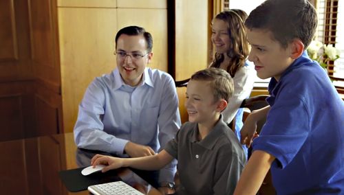 Family working on genealogy