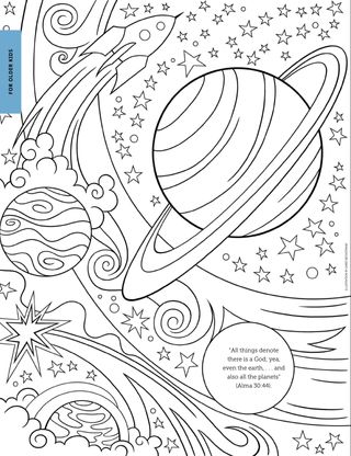 Coloring page of planets and stars