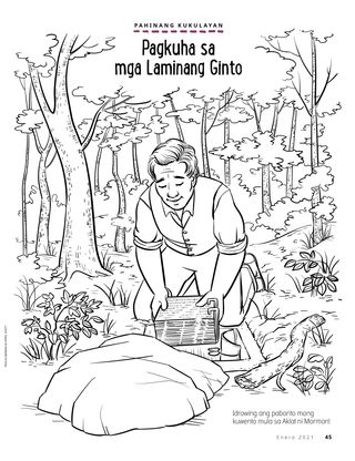 coloring page of Joseph Smith digging up the gold plates