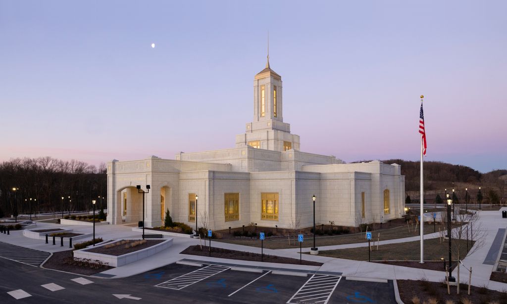 Exterior images of the Pittsburgh Pennsylvania Temple taken during the early morning. 