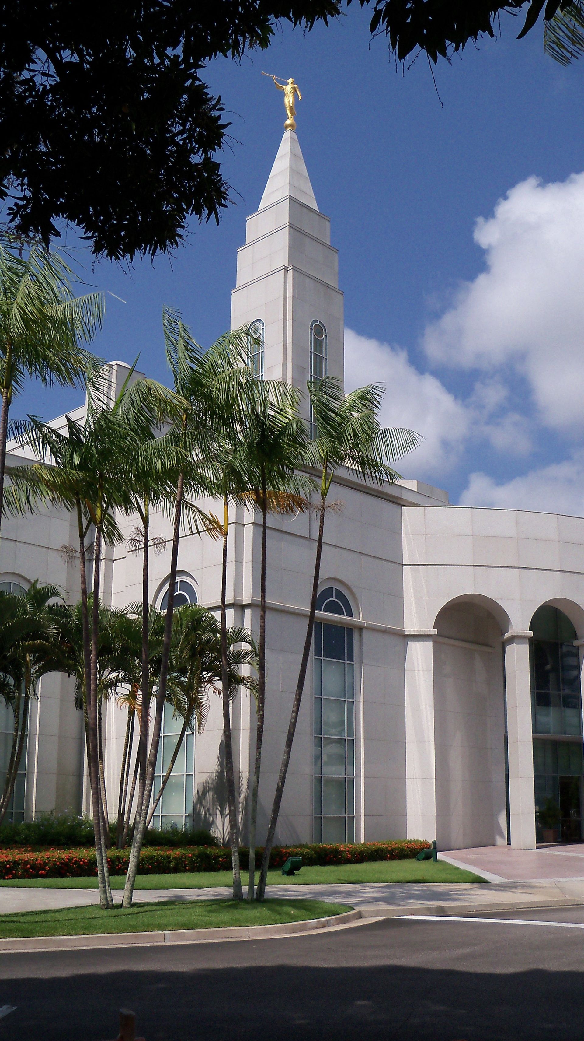 The Recife Brazil Temple side view, including the entrance and scenery.