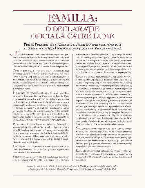 Declarația „Hristos Cel Viu” și declarația oficială despre familie