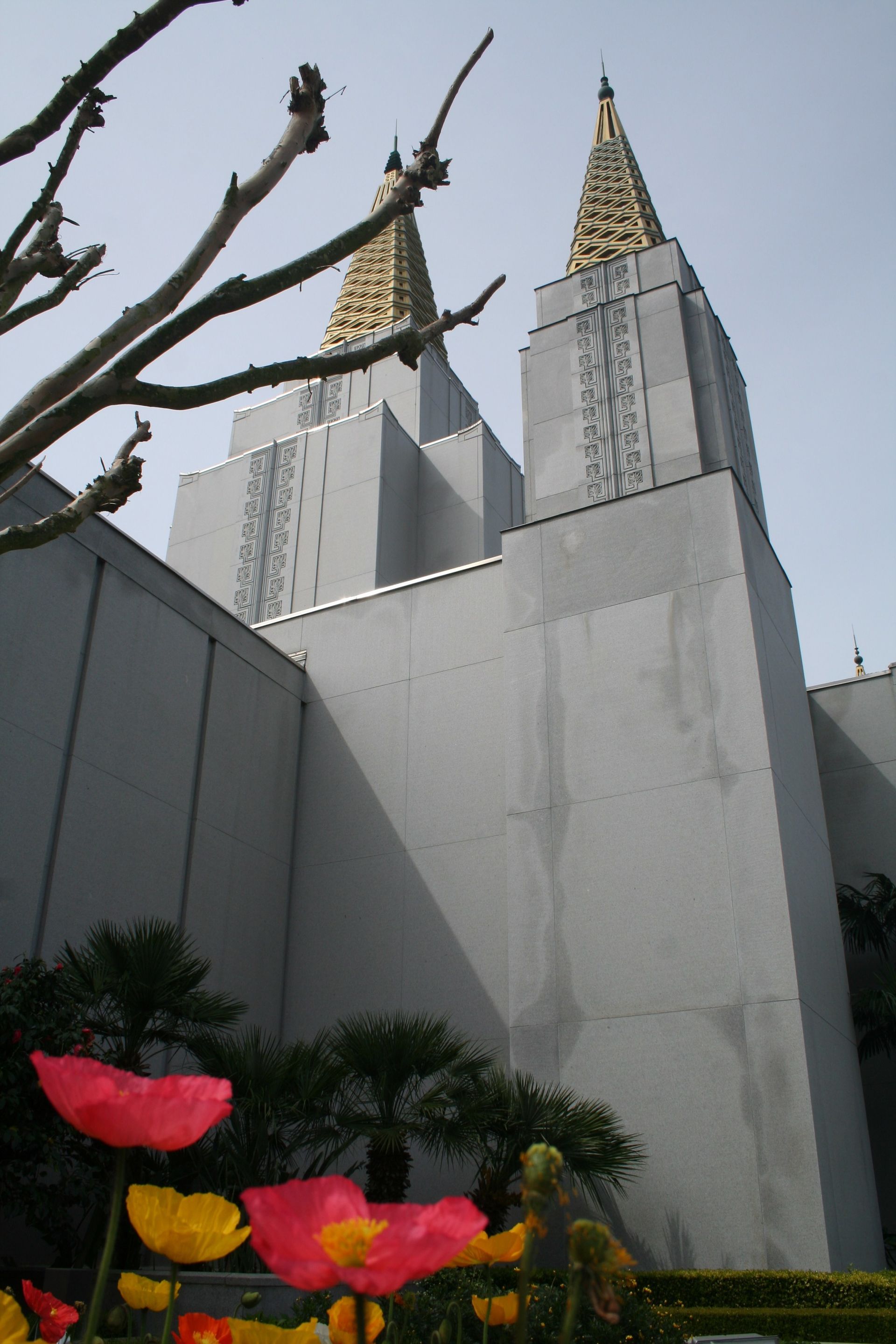 The Oakland California Temple spires, including scenery and the exterior of the temple.