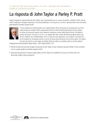 Approfondimento – La risposta di John Taylor a Parley P. Pratt