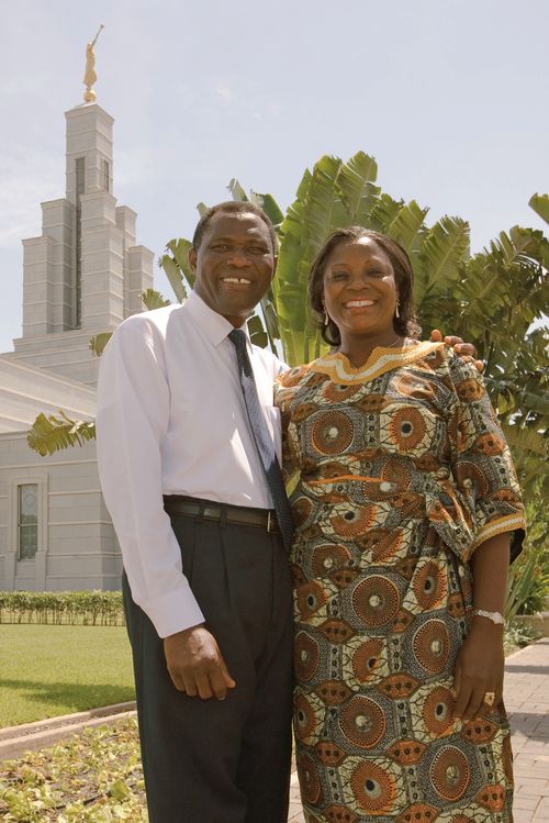 An African couple on the grounds of the Accra Ghana Temple.  Taken in Ghana, West Africa.