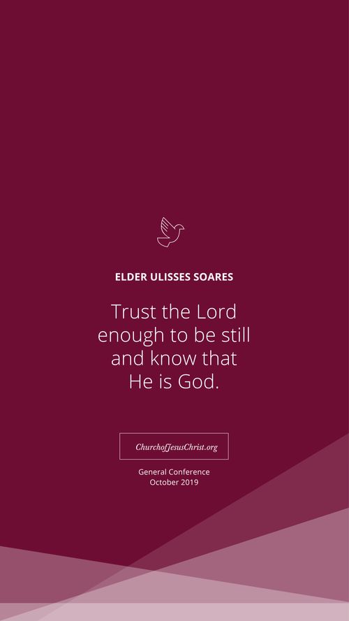 A maroon graphic with a quote by Ulisses Soares: “Trust the Lord.”