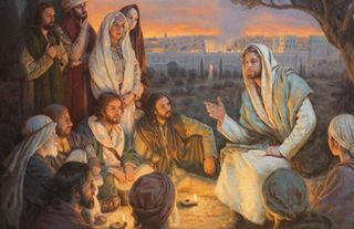 Jesus unterweist eine Gruppe Menschen