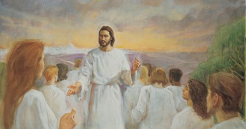 Jesus Christ greeting people at His Second Coming