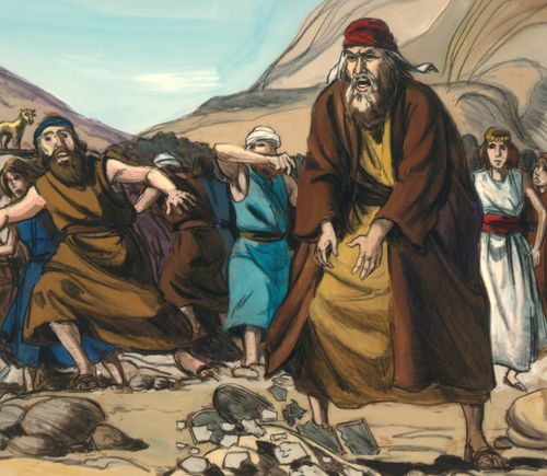 Moses throwing ten commandments