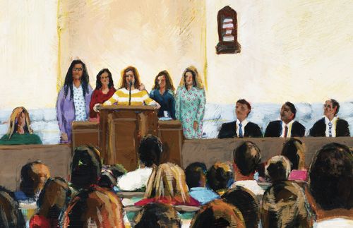 young women at pulpit during sacrament meeting