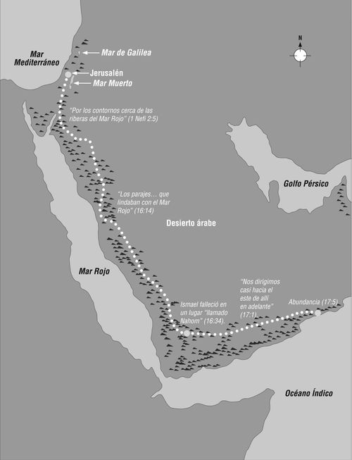 Mapa de la posible ruta de Lehi