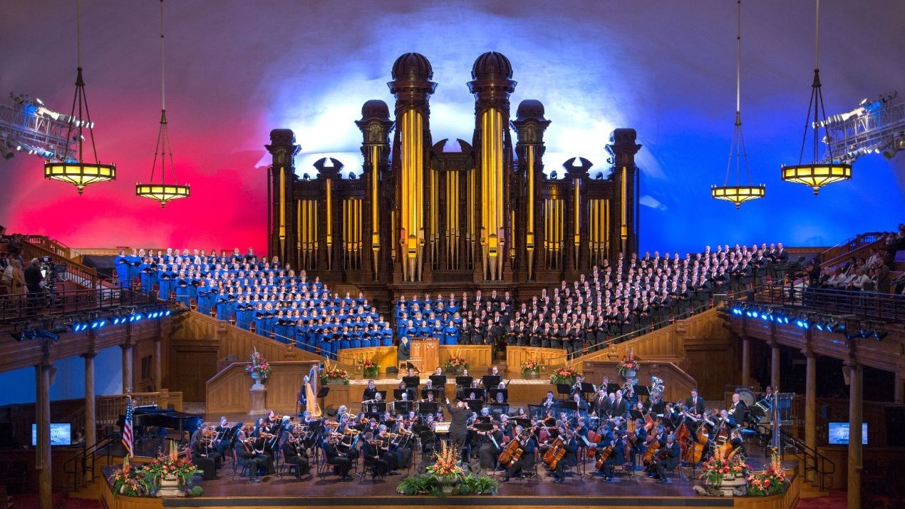 Tabernacle Choir  and the Orchestra on Temple Square performing "I need thee Every Hour" 