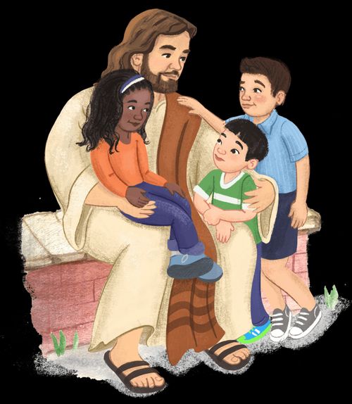 Jesus Christ with three children around him