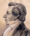 One drawing in pencil, charcoal and ink on paper.  A left profile, head/shoulders portrait of Joseph Smith; drawn basically in charcoal, highlighted with white paint and black ink.  titled at bottom "Jospeh Smith the Prophet."  Signed at left shoulder "Drawn from the most authentic sources by Dan Weggeland"  A drawn border surrounds it.  No date apparent.