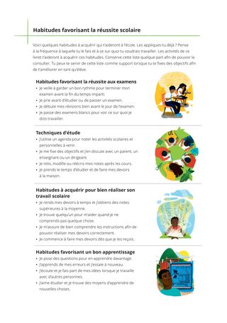 Document sur les habitudes qui t’aideront à réussir à l’école