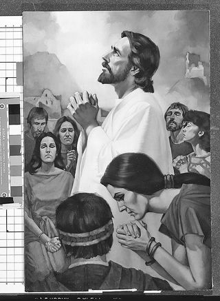 Christ praying with Nephites