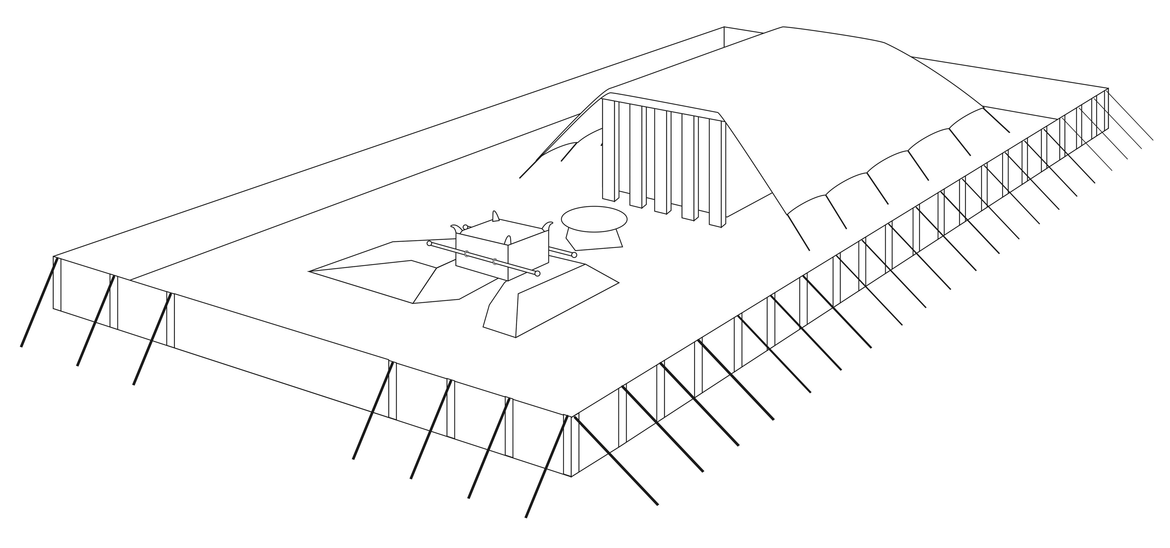 A line drawing by Jeremy Beck depicting the tabernacle in the wilderness.