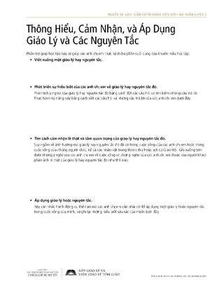 giấy phát tay, Thông Hiểu, Cảm Nhận, và Áp Dụng Giáo Lý và Các Nguyên Tắc 