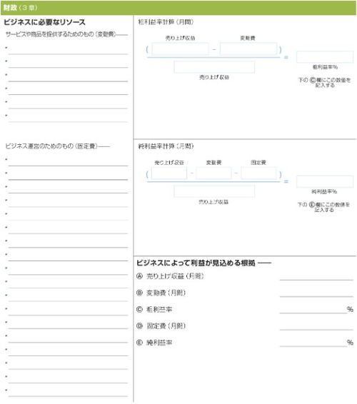 わたしのビジネスプランナー：財政セクション