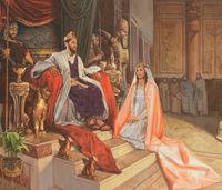 Esther kneeling before king