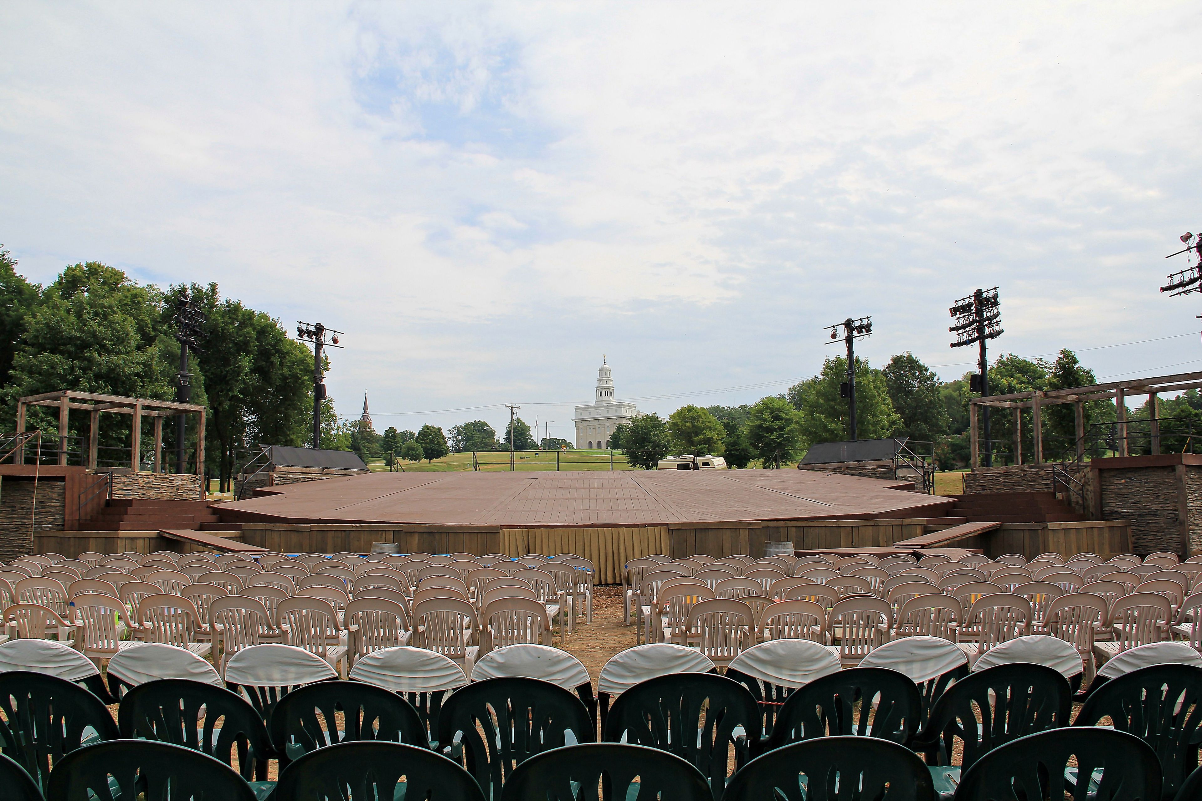Empty stage and chairs at the Nauvoo Pageant.