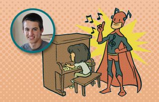 super hero teaching piano