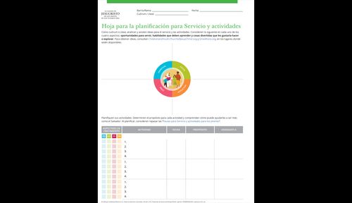 hoja para la planificación de servicio y actividades