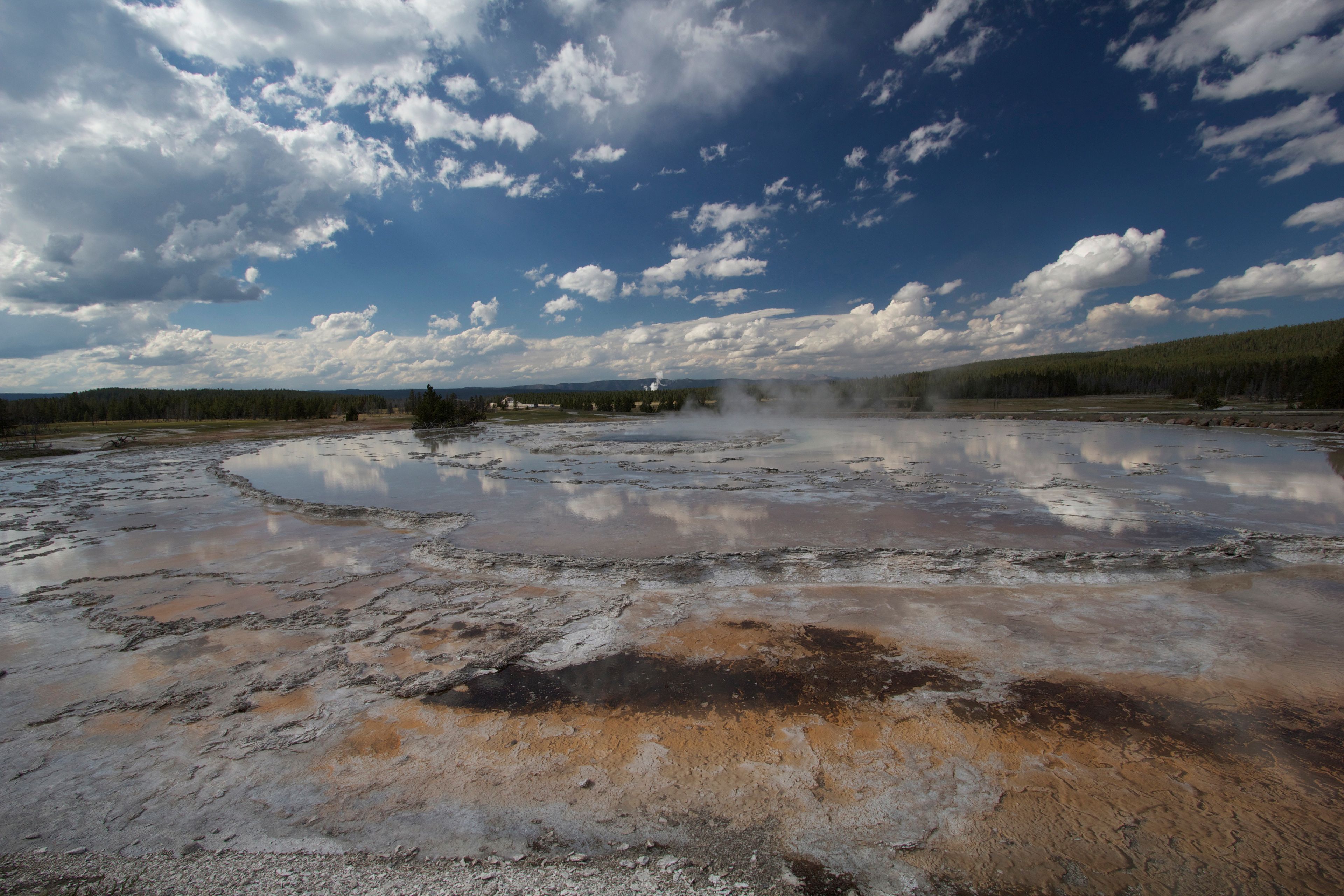 Steam comes off water at Yellowstone National Park.