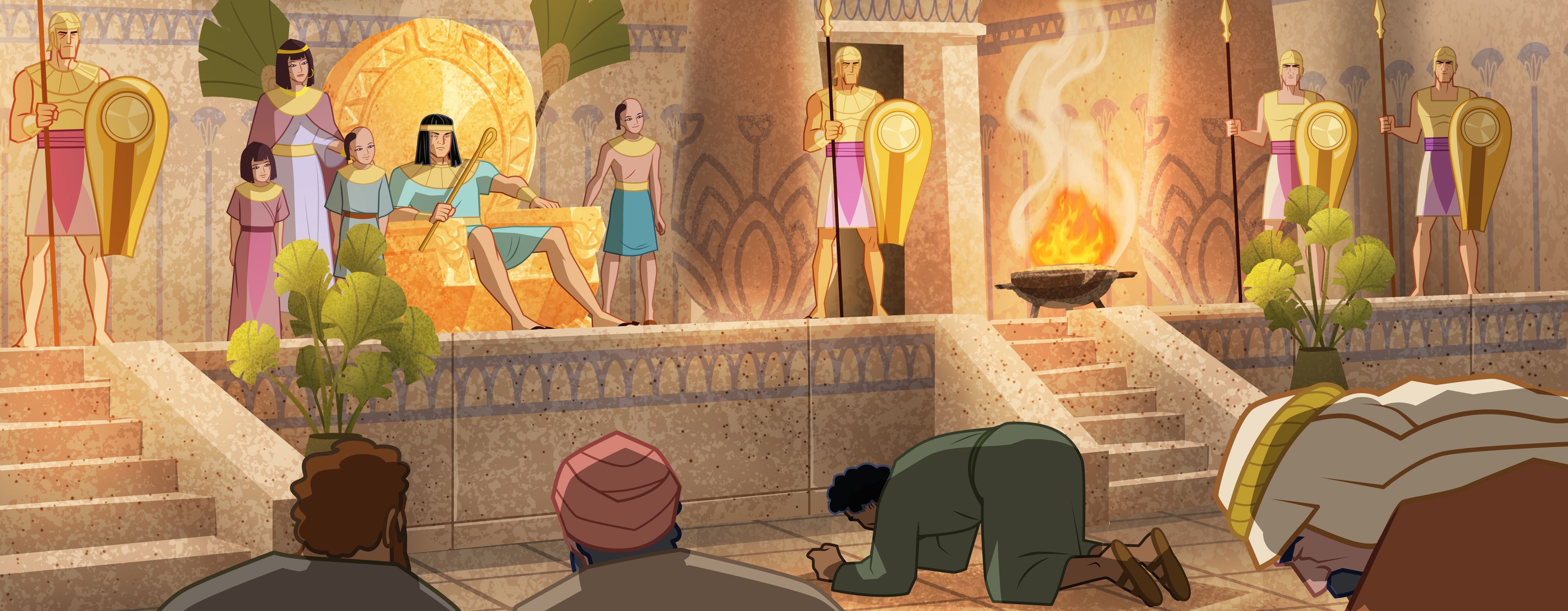 Illustration of brothers asking Joseph for food. Genesis 42:5–8