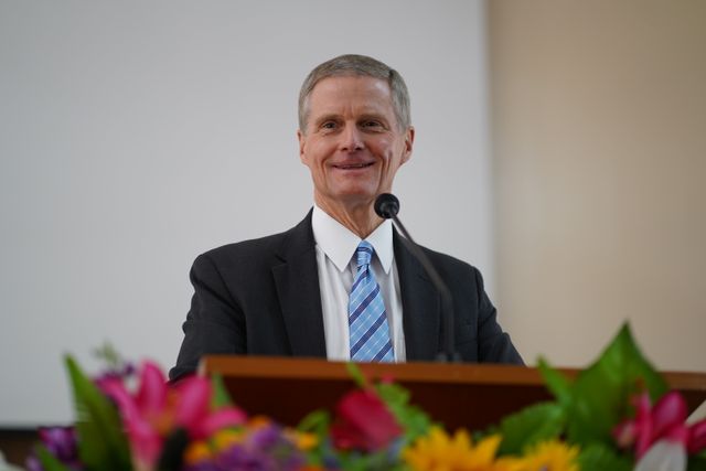 David A. Bednar attends a youth meeting in Nicaragua in November 2019.