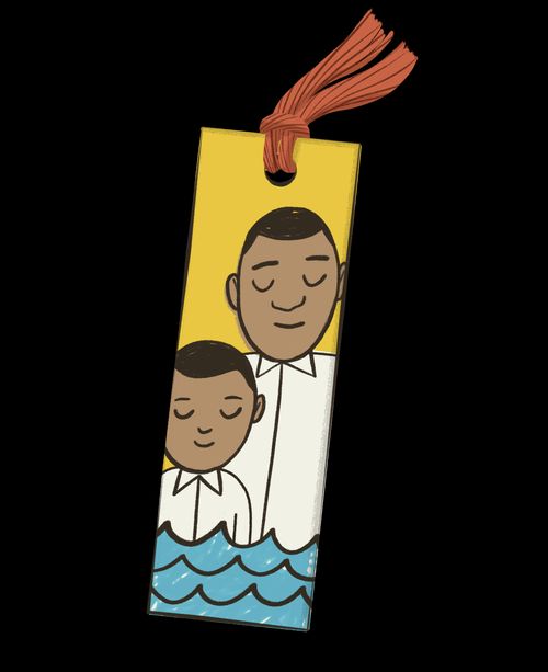 Bookmark with artof child getting baptized