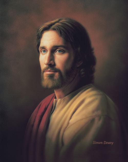 A painting of Christ wearing a white and red robe.