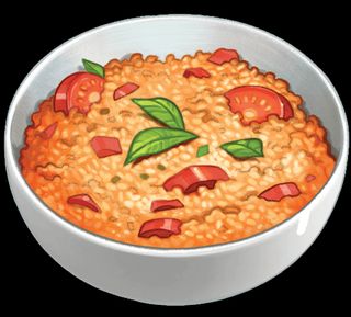 Uma tigela de arroz com tomate