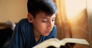 En ung dreng læser i skrifterne