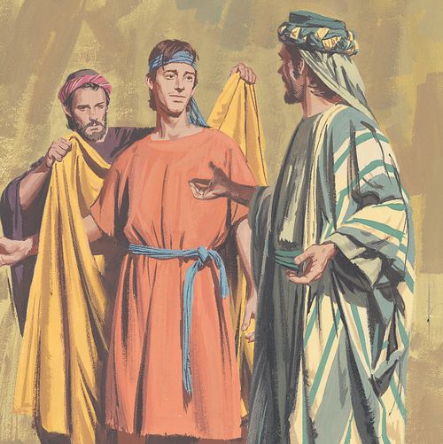 The father tells his servants to put the best robe on his sona ring on his hand and shoes on his feet - ch.35-22