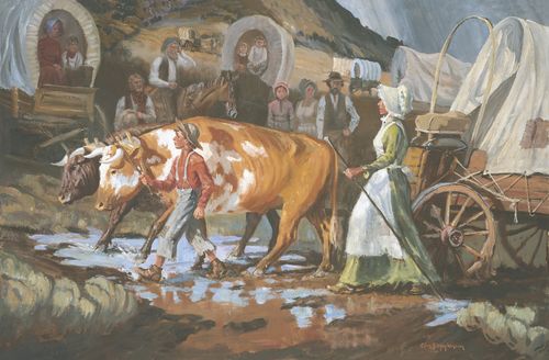 Mary Fielding Smith and Joseph F. Smith Crossing the Plains