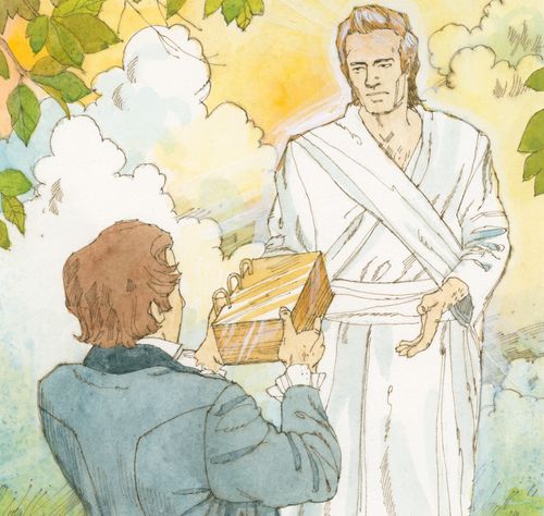 Joseph giving Moroni gold plates